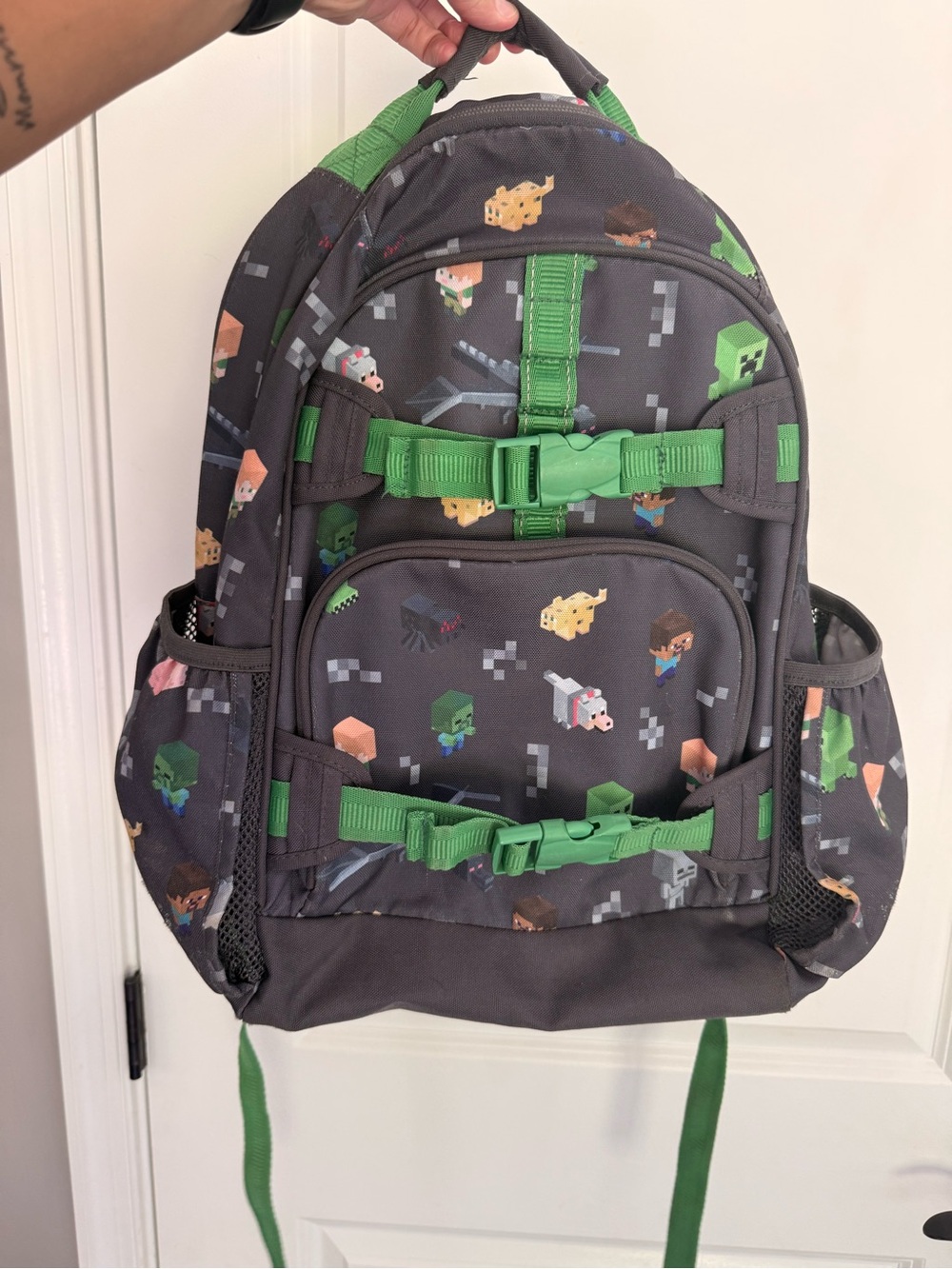 Pottery Barn Kids Black Minecraft Pixel Character Backpack with Green Accents